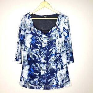 🦋3/$25 Fiori XLarge Blue White ¾ Sleeve Top Blouse